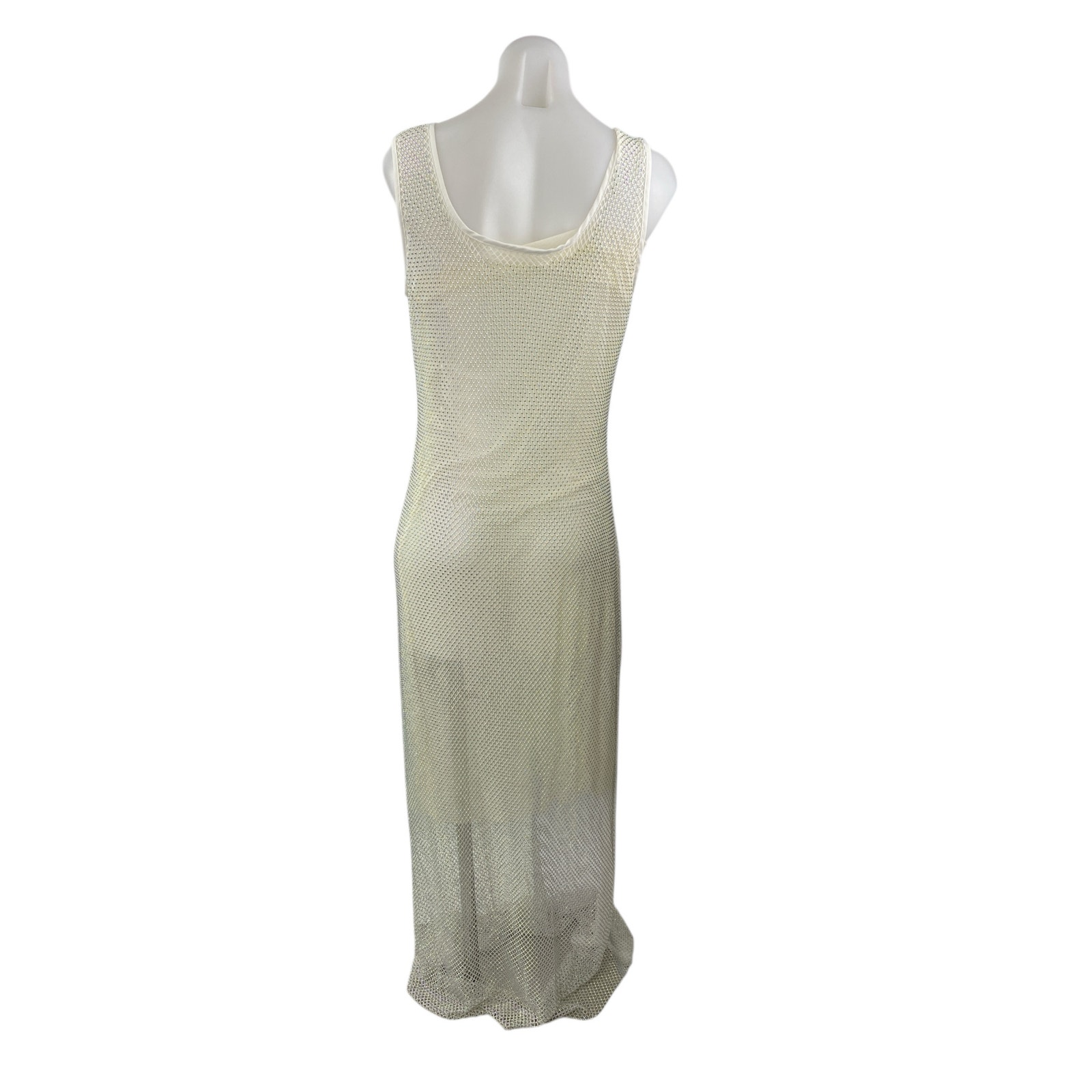 Nwt Lavish Ivy White Sleeveless Beaded Mesh Net Maxi Swim Cover Up Dress Size M — image 3 of 4